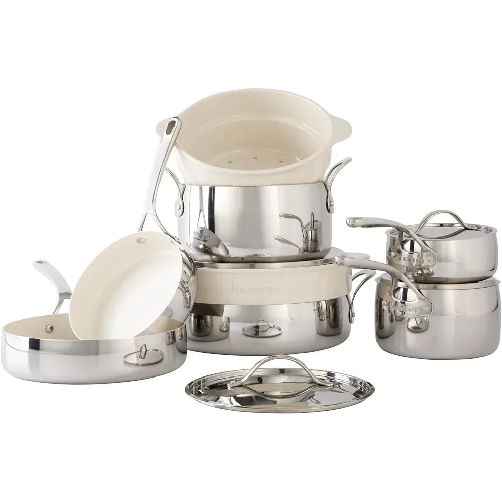Oprah's Favorite Things - 12 Piece Triply Stainless Steel Cookware Set W/Non-Stick Non-Toxic Ceramic Interior
