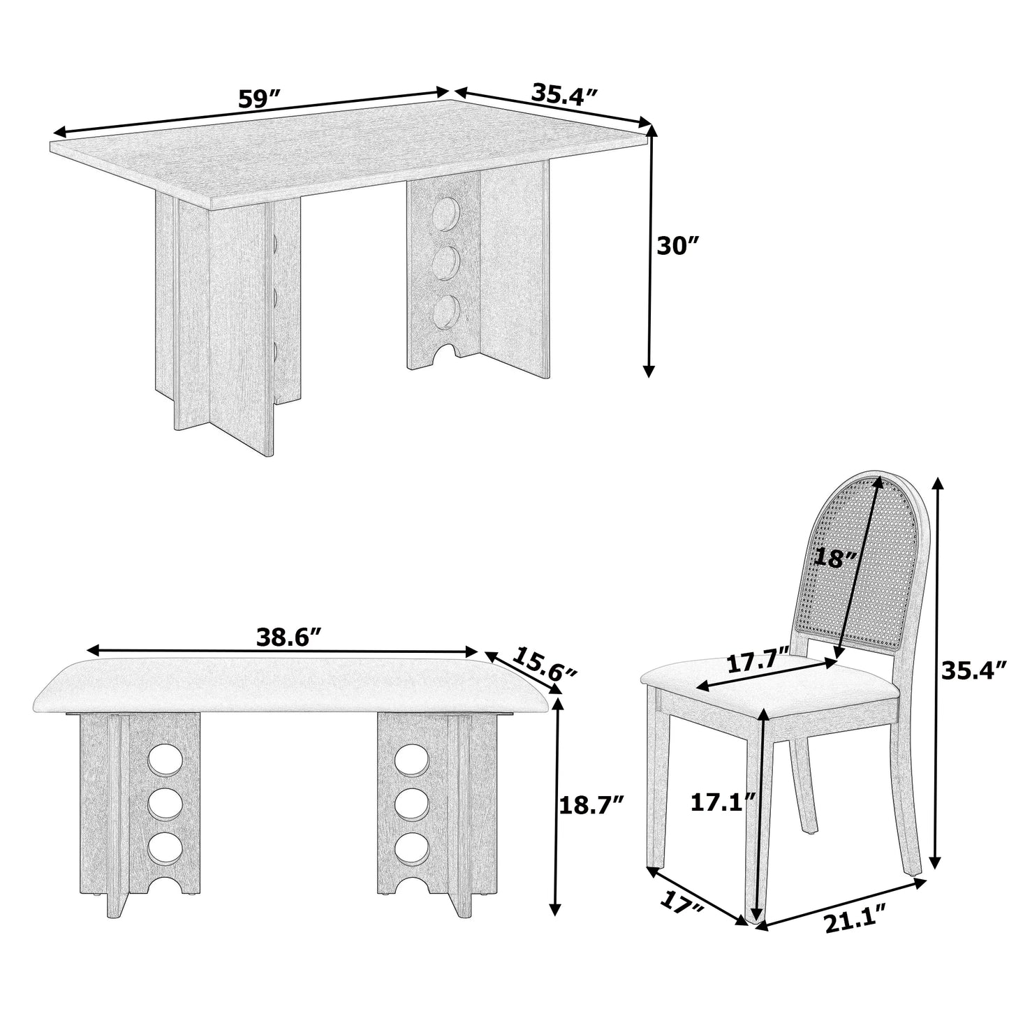 Modern Double Pedestal 6-Piece Dining Table Set