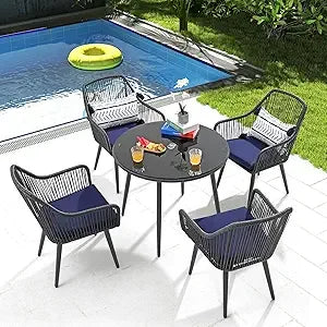 5-Piece All-Weather Twisted Rattan Patio Dining Set