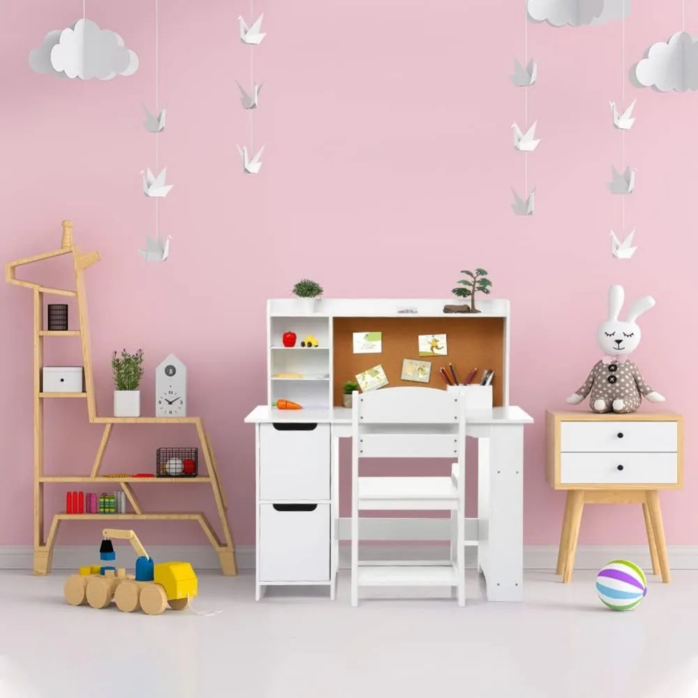 Kid's Study Desk with Chair for 3-8 Years Old, Study Writing Table for Home School Use