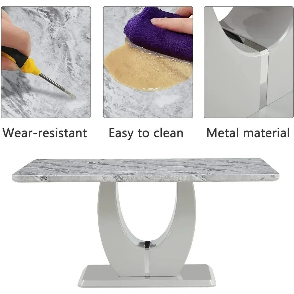 Faux Marble Table Top Dining Table Set for 6