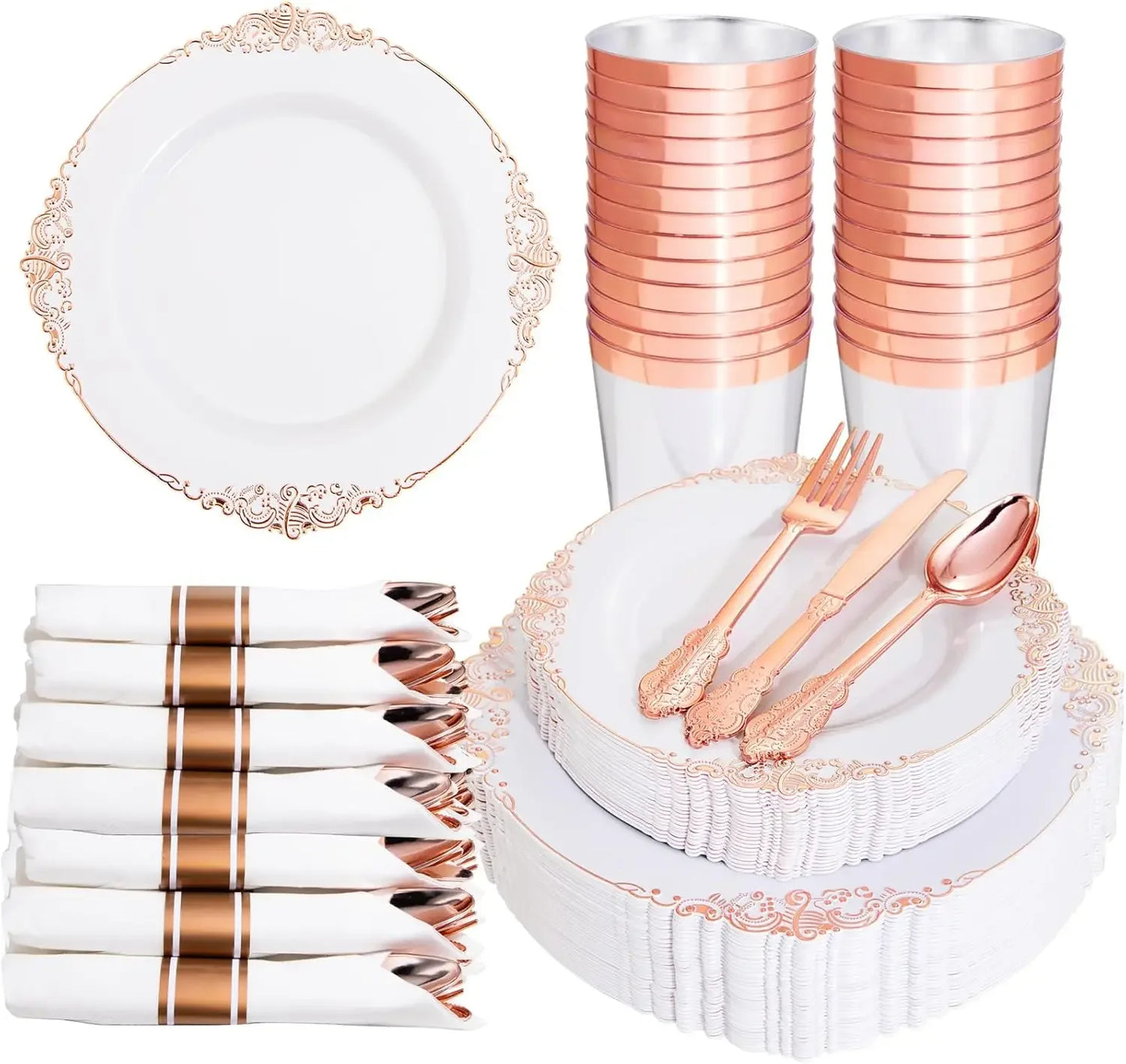 350 pcs Disposable Plastic Dinnerware Sets - 7 Color Options