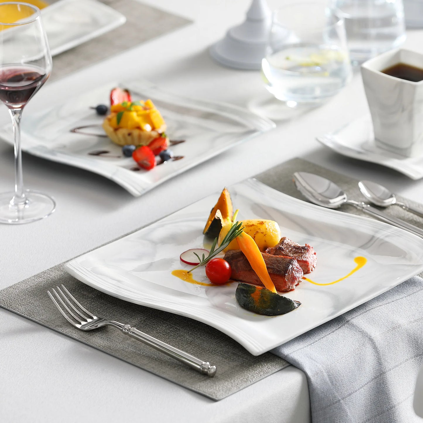 30/60PCS Marble Porcelain Dinnerware Set