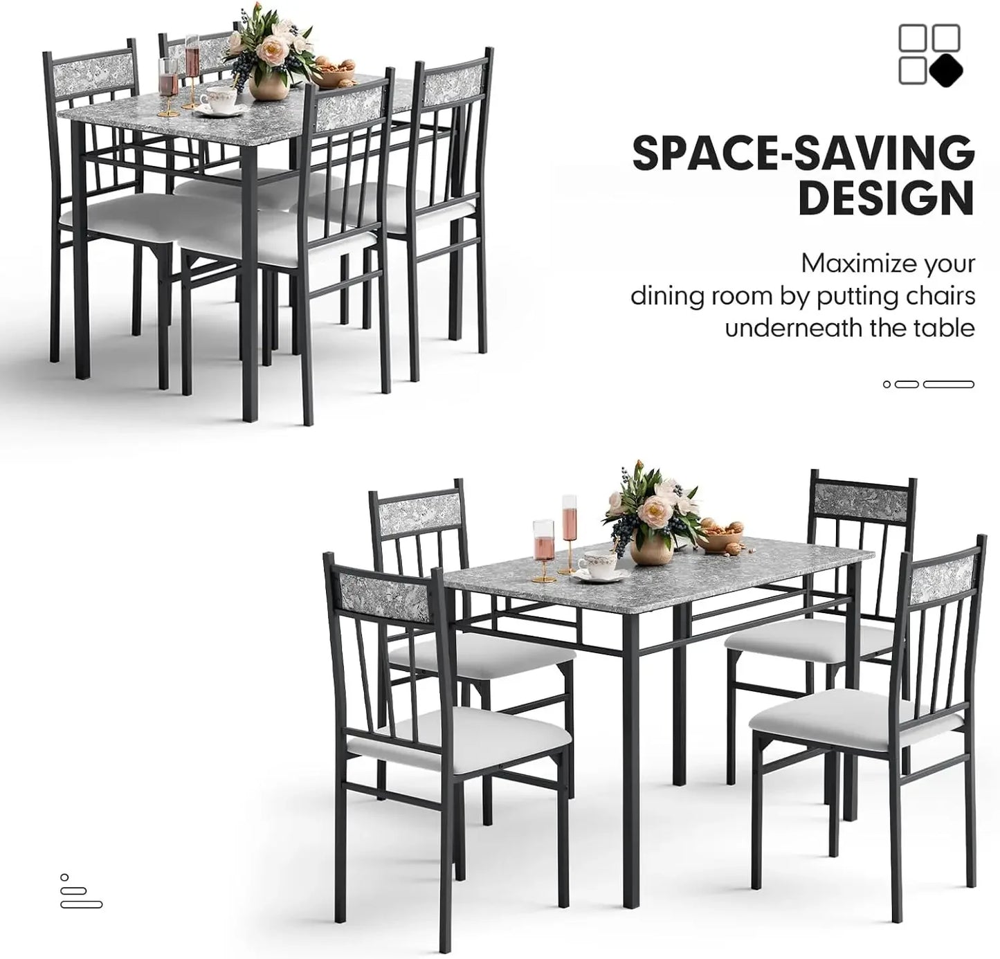 5 Piece Faux Marble Dining Table Set