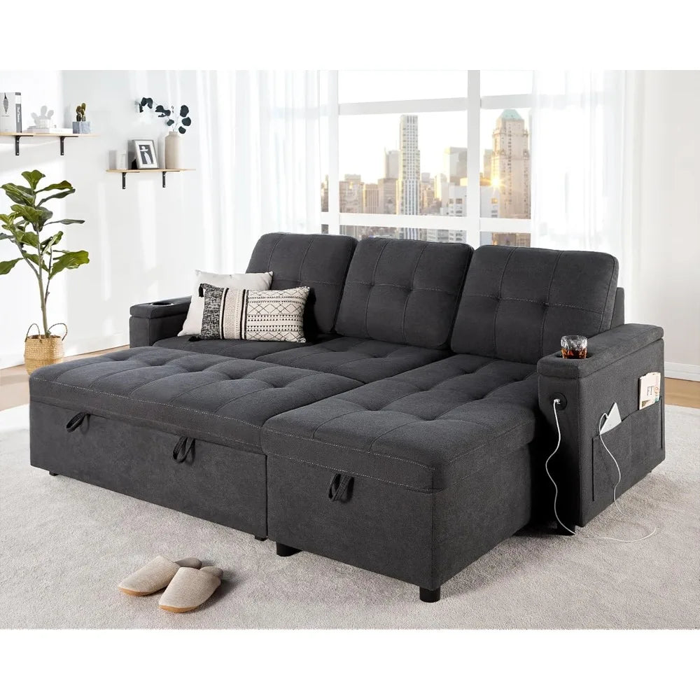 L-Shaped Pull Out Sleeper Sofa