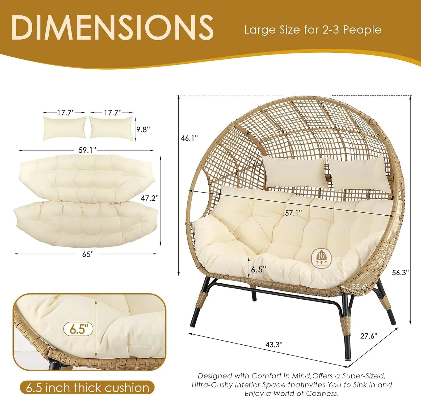 Indoor/ Outdoor Stationary Double Egg Chair