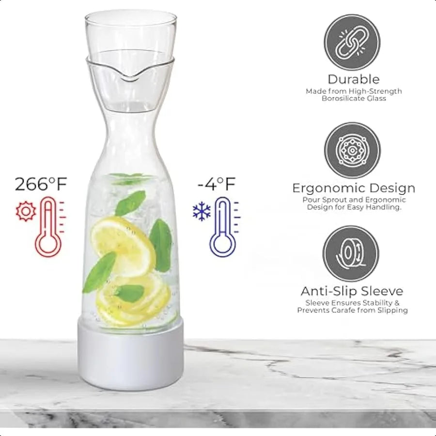 Anti-Skid Bedside Water Carafe and Glass Set w Brush