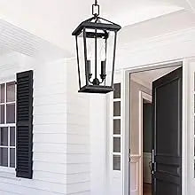 2 piece Height Adjustable Hanging Porch Lights, Black Lamp(Glass Lampshade)