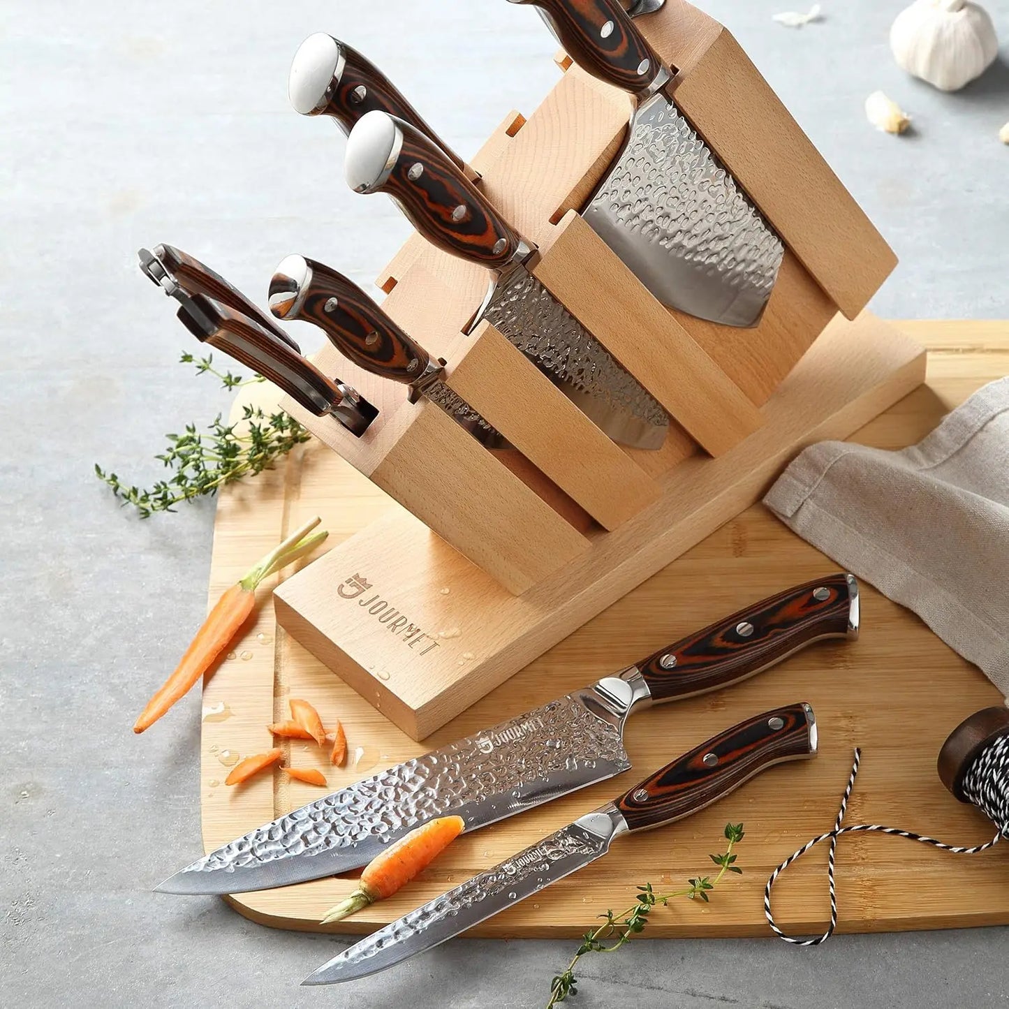 9PC High Carbon Stainless Steel Knife Set with Pakka Wood Handle and Beech Wood Block