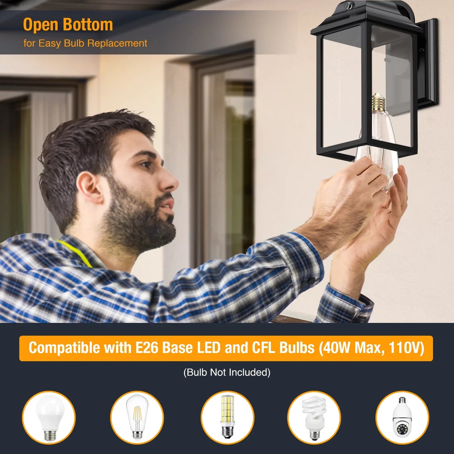2 piece Exterior Porch Sconce, Black