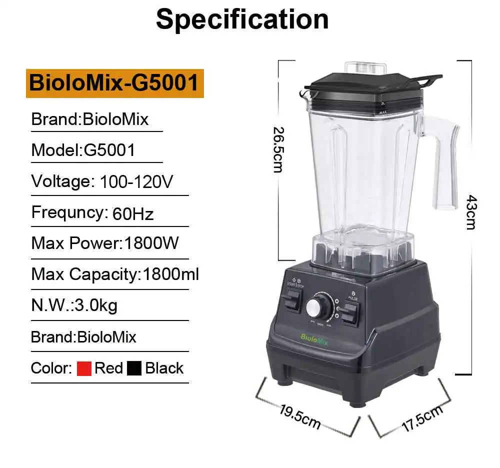 BioloMix 1800W Mini Pro Professional-Grade Smoothie Blender