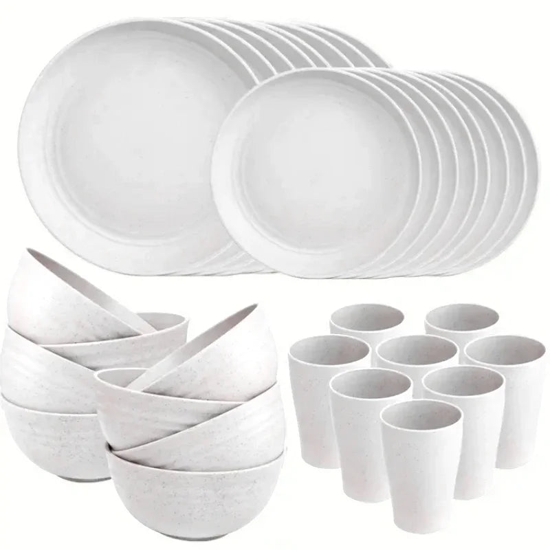 32 pieces plastic wheat straw tableware set
