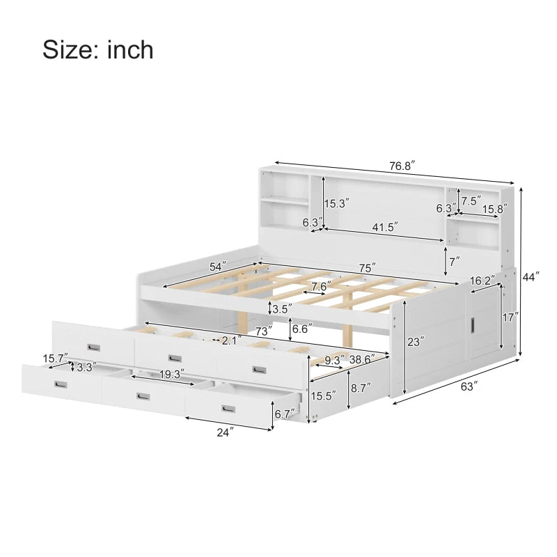 Full Size Daybed with Storage Bookcase Headboard