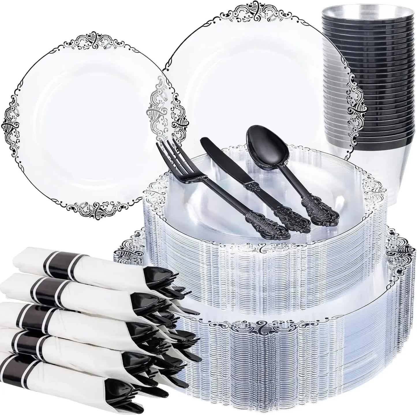 350 pcs Disposable Plastic Dinnerware Sets - 7 Color Options