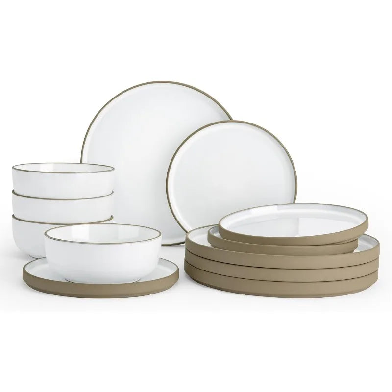 12 Piece Nature Stoneware Dinnerware Sets for 4, Assorted Colors