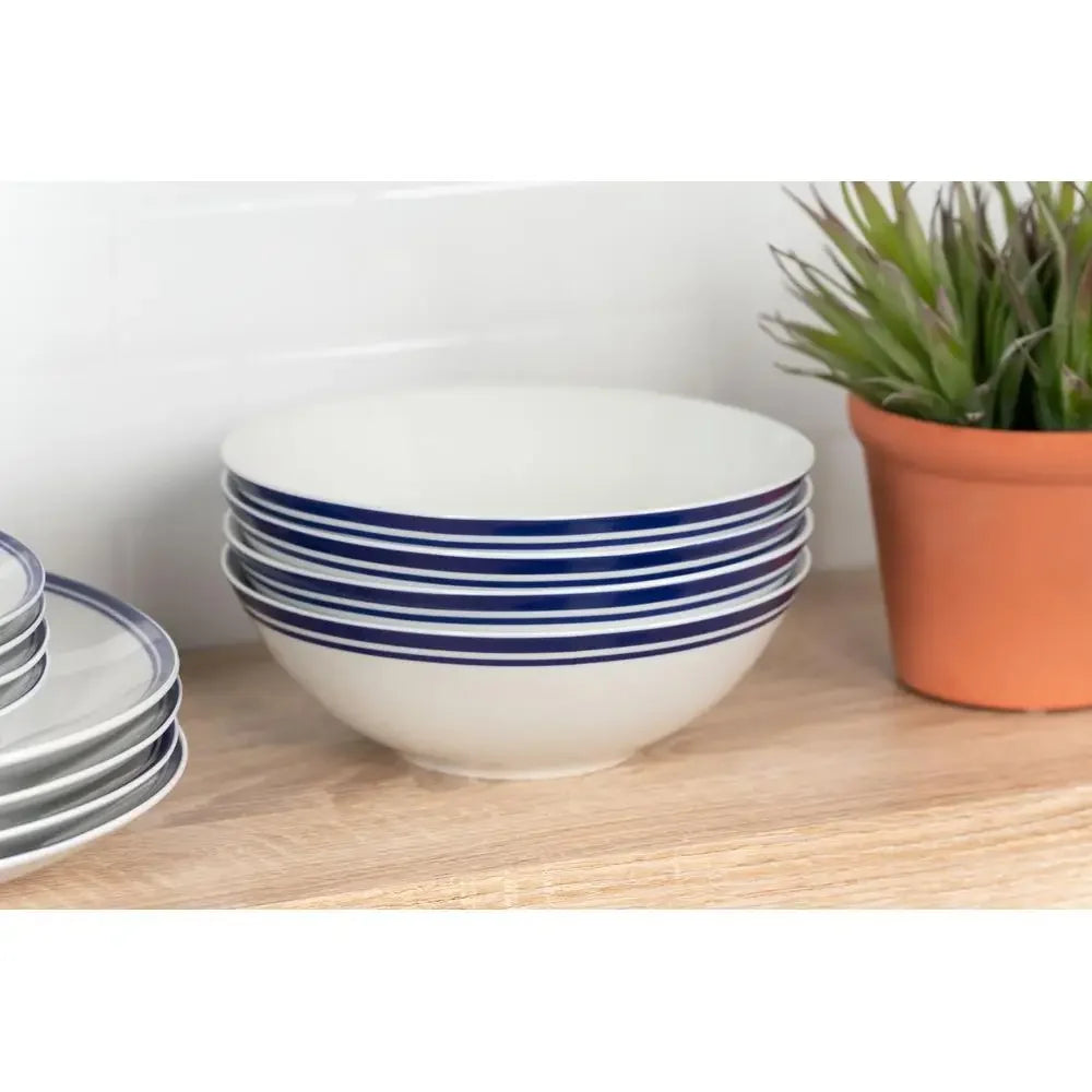 16-Piece Blue Double Banded Rim Ceramic Dinnerware Set