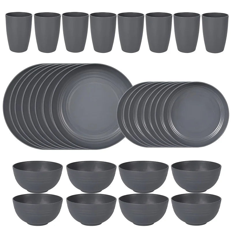 16/32pcs Plastic Tableware Set, Microwave And Dishwasher Safe