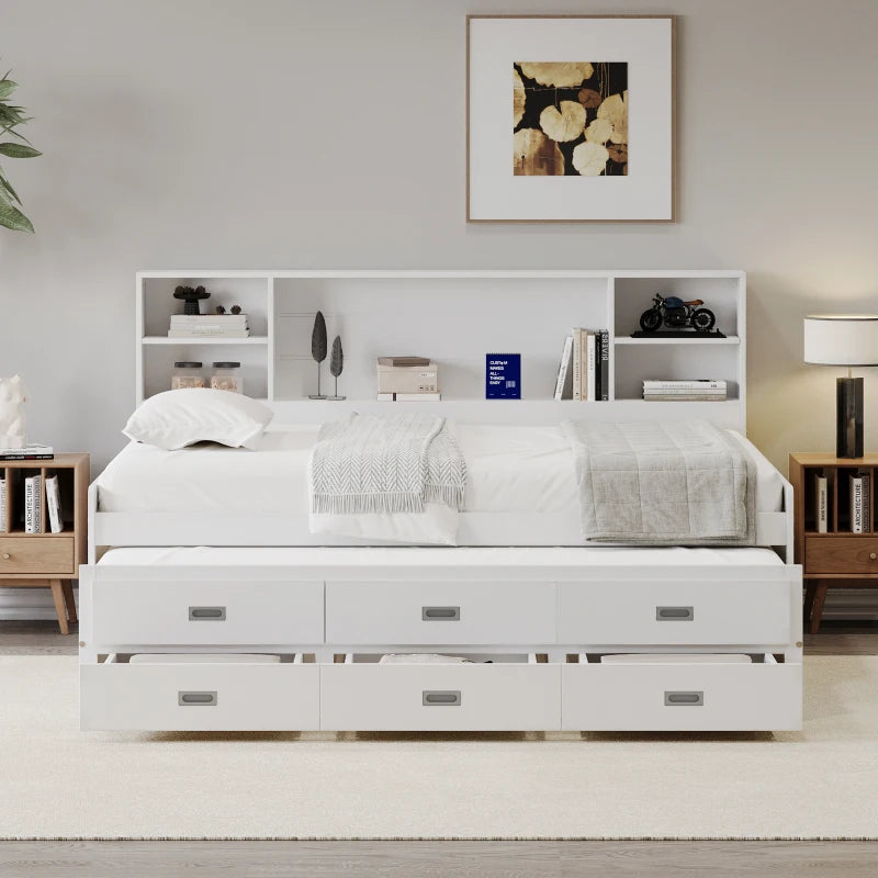 Full Size Daybed with Storage Bookcase Headboard