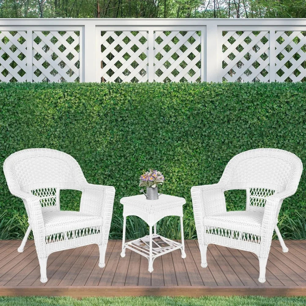 3 Piece Wicker Chair and End Table Set without Cushion, 4 Color Options
