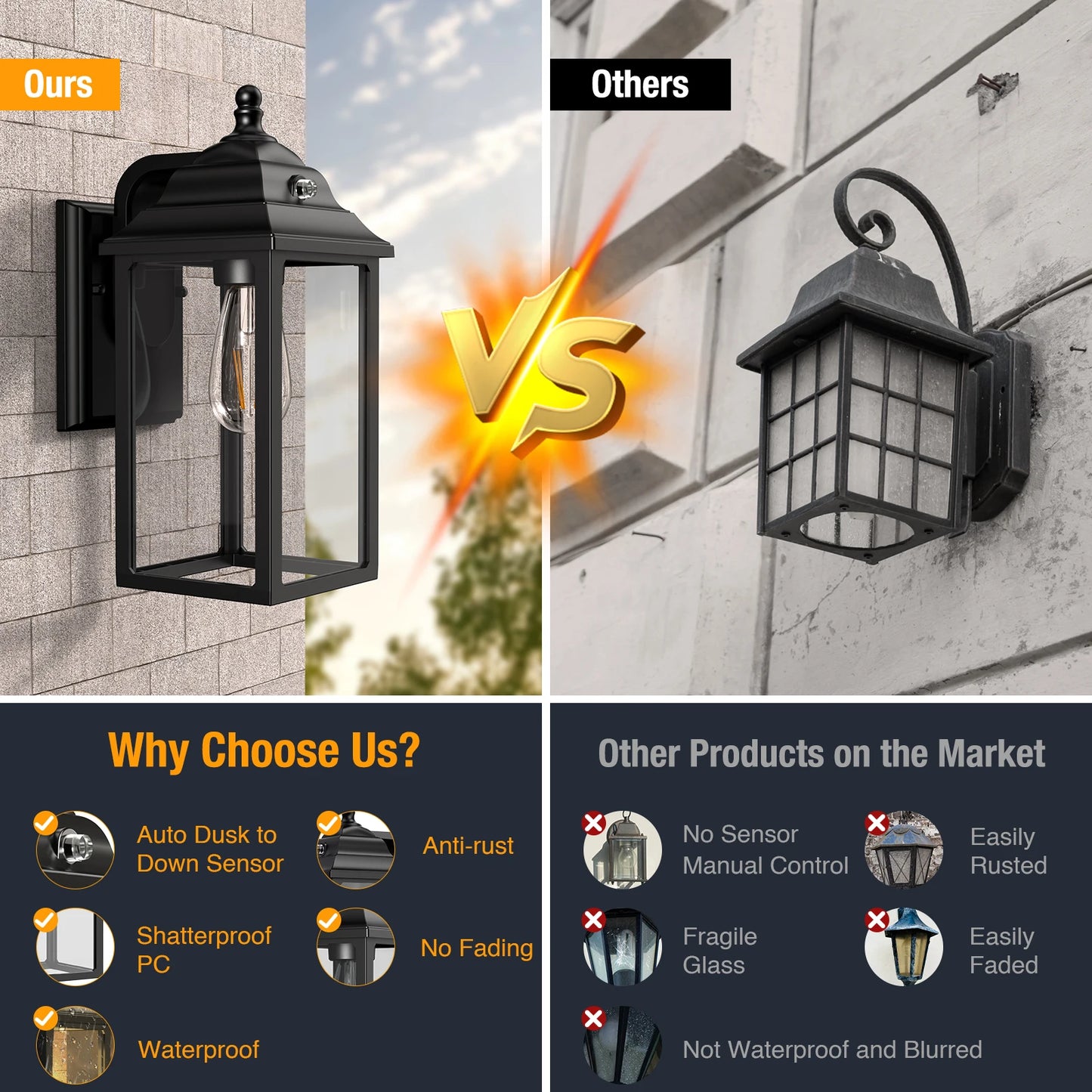 2 piece Exterior Porch Sconce, Black