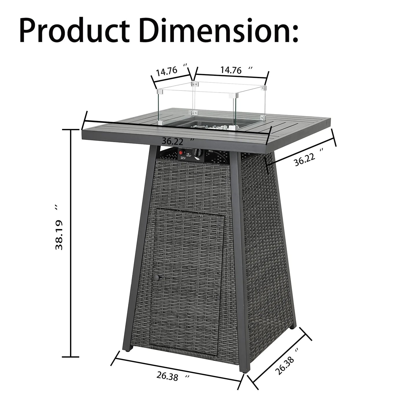 36" Square Bar High Outdoor Fire Pit Table