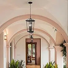 2 piece Height Adjustable Hanging Porch Lights, Black Lamp(Glass Lampshade)