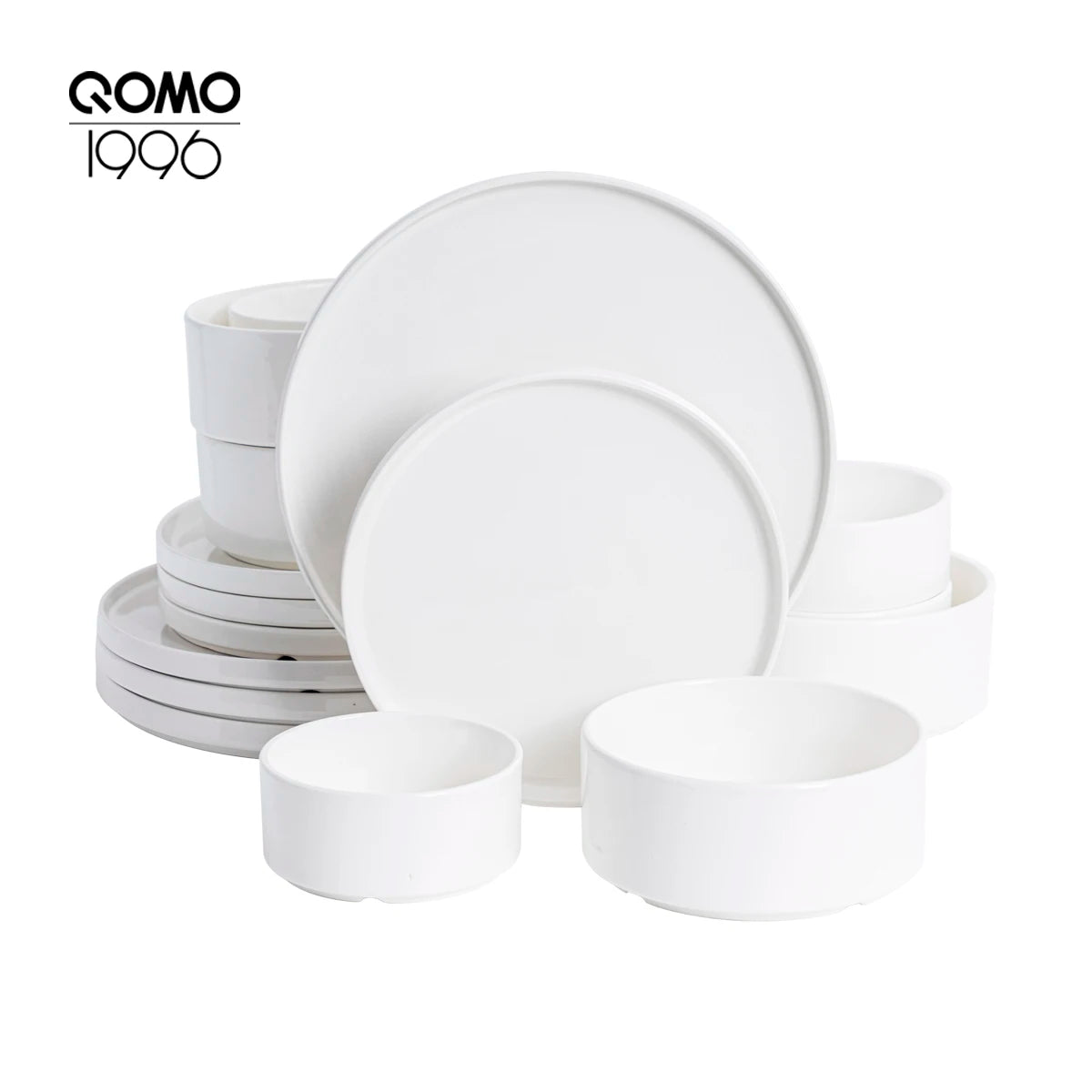 QOMO 16-Piece Dinnerware Set, Service for 4, White