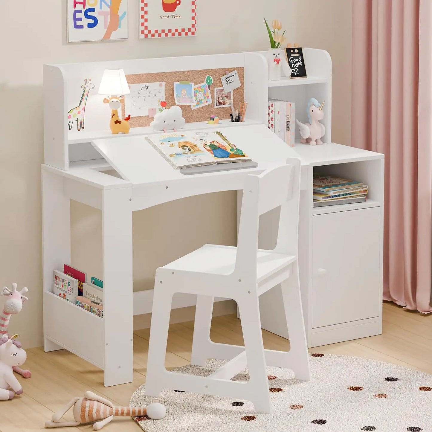 Kids' Tiltable Desktop Study Desk with Chair