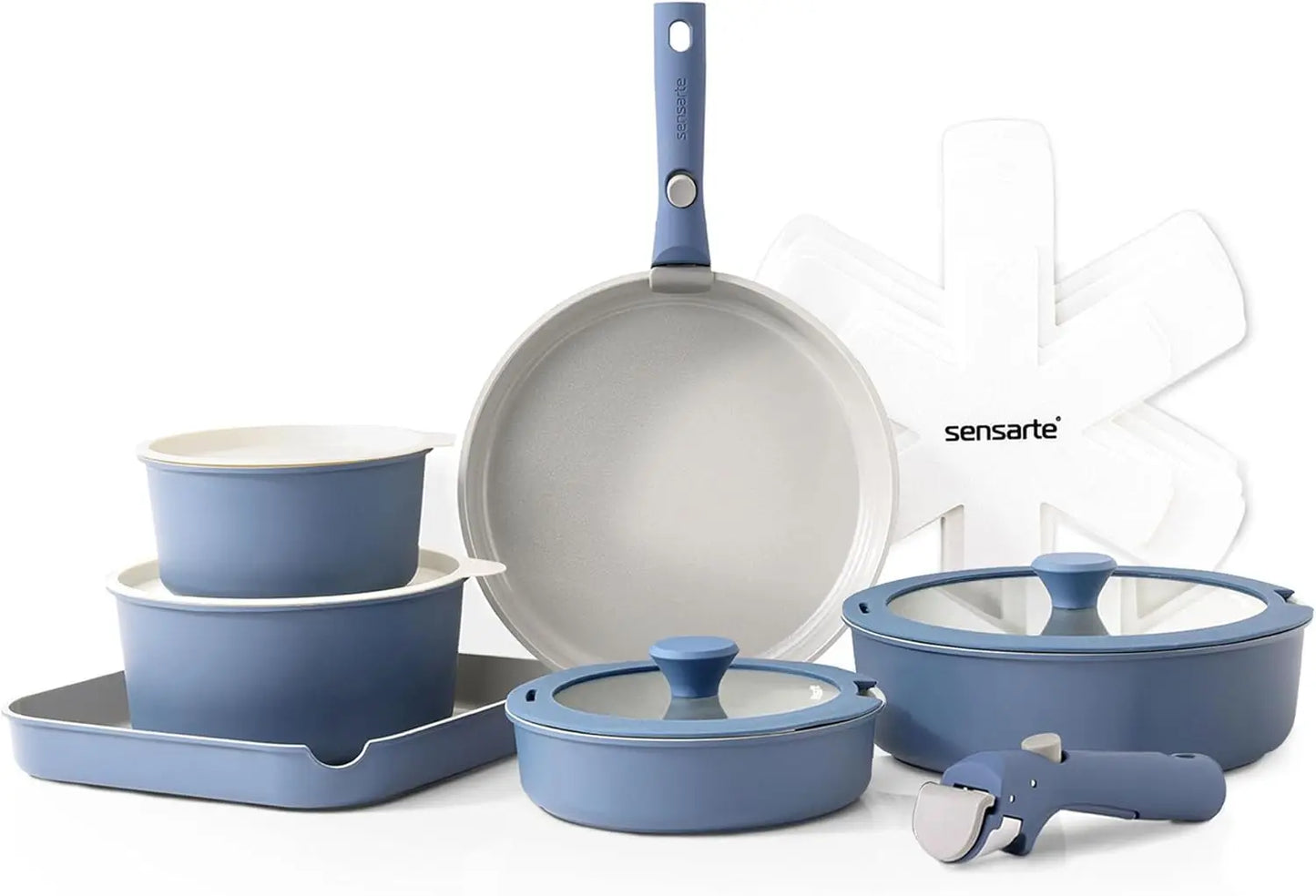 17 Piece Nonstick Ceramic Pots and Pans Set w/ Detachable Handle