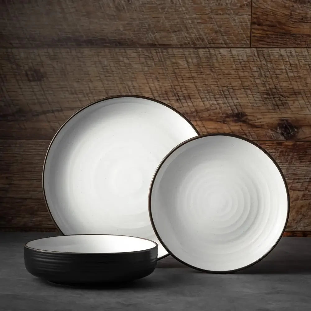 12-Piece Brooks Collection Rustic Ceramic Dinnerware Set, Service for 4, Dishwasher/Microwave/Freezer Safe