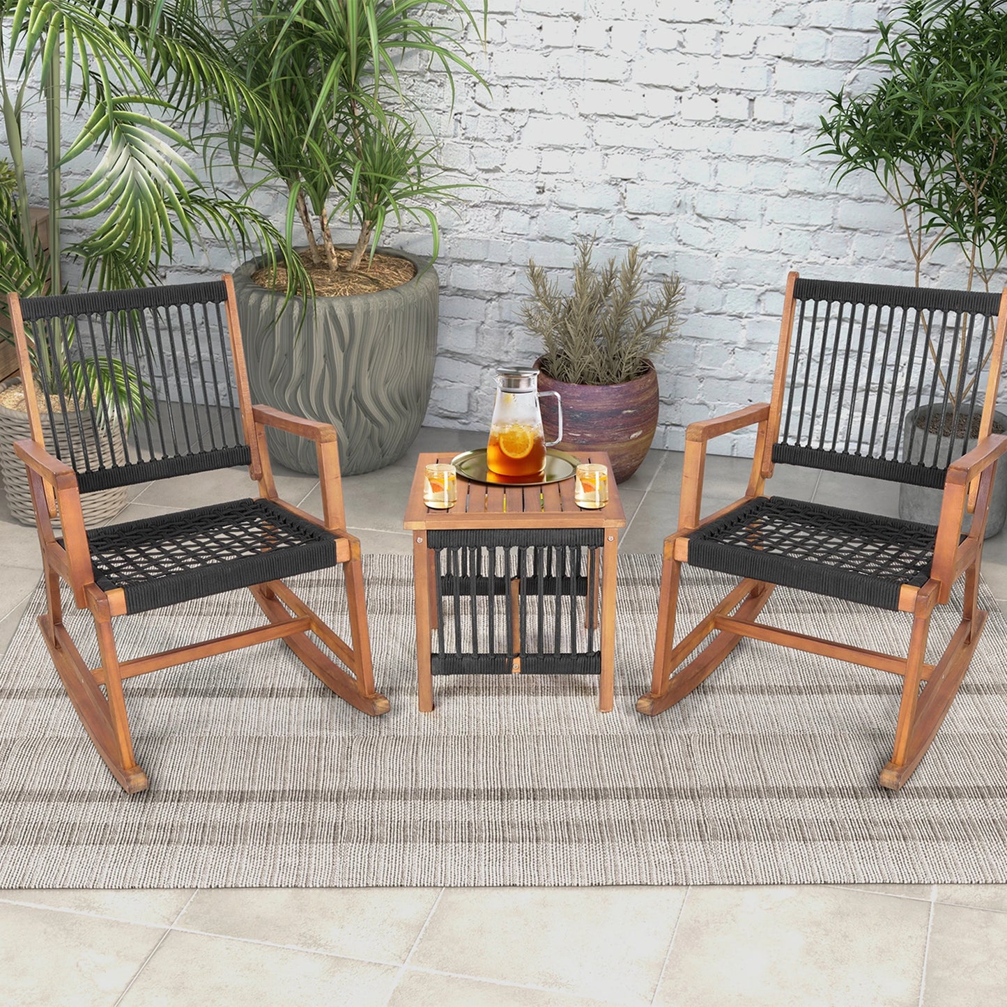 3pcs Acacia Wood Rocking Chair Patio Set
