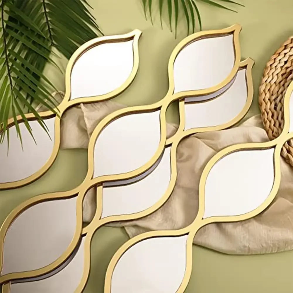 Set of 4, Gold Teardrop Mirror Wall Art Decor