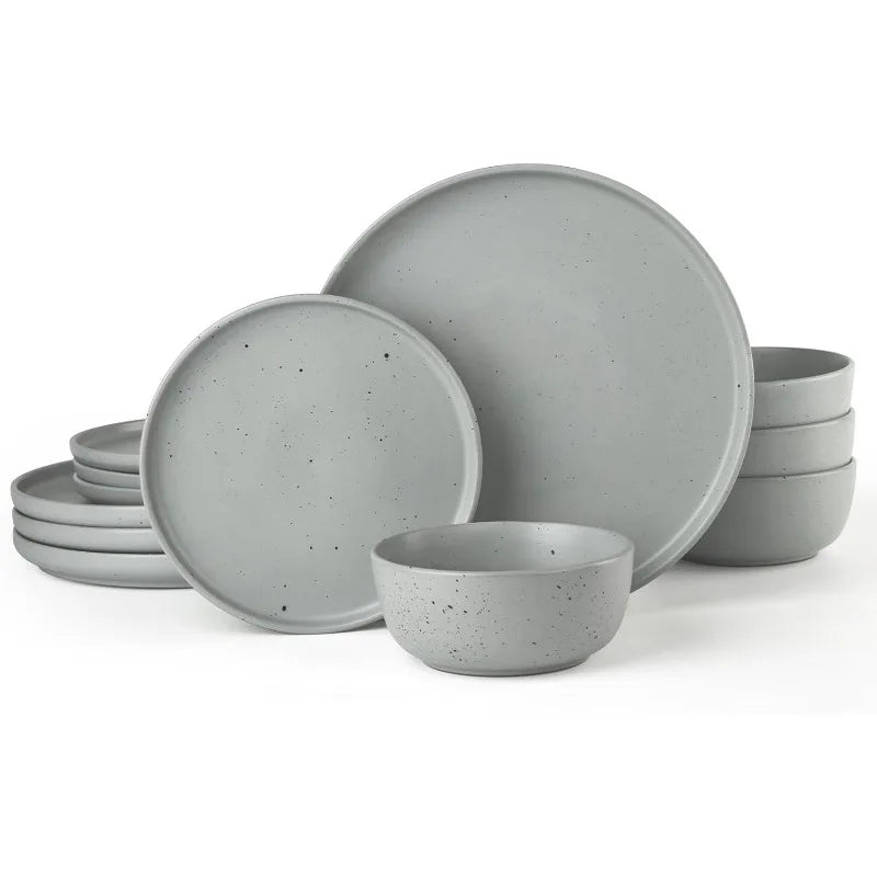 12 Piece Nature Stoneware Dinnerware Sets for 4, Assorted Colors