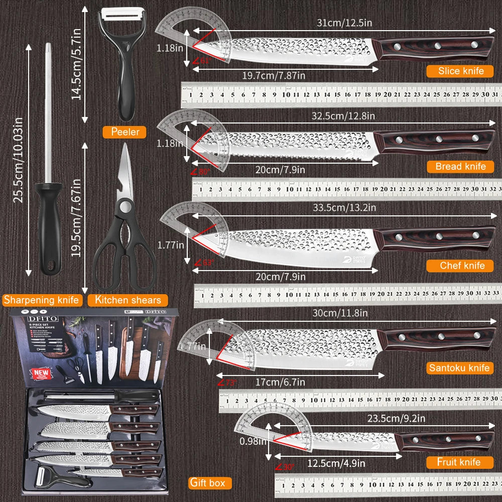 8pcs Hammer Pattern Chef Knives Set