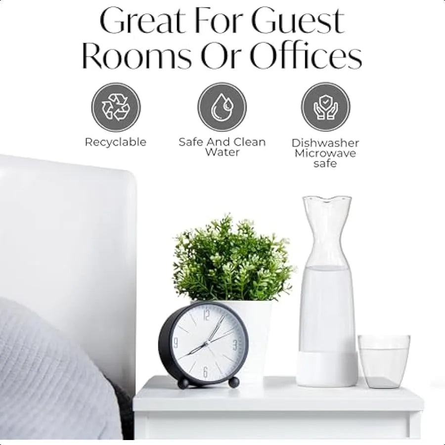 Anti-Skid Bedside Water Carafe and Glass Set w Brush