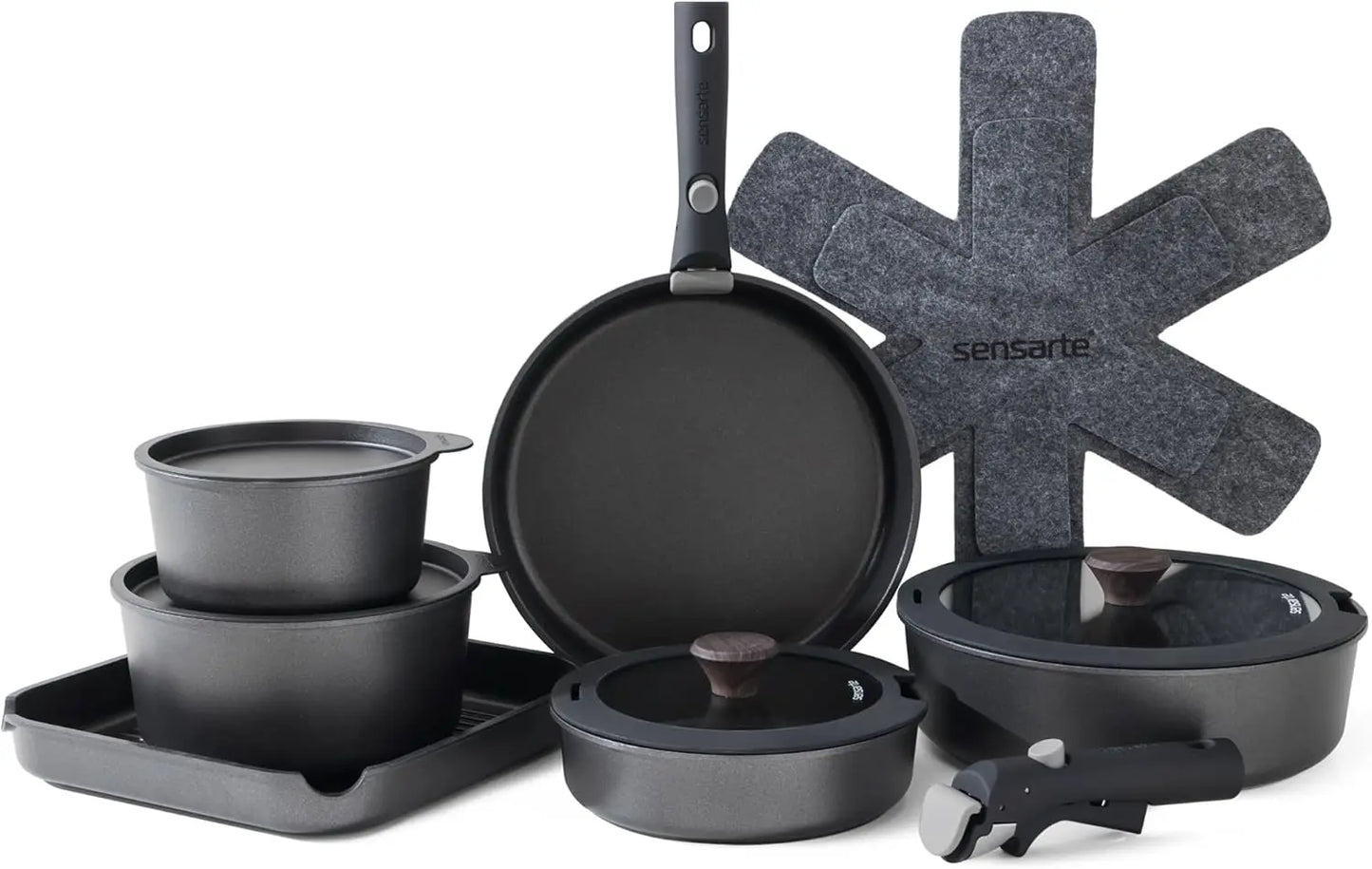 17 Piece Nonstick Ceramic Pots and Pans Set w/ Detachable Handle
