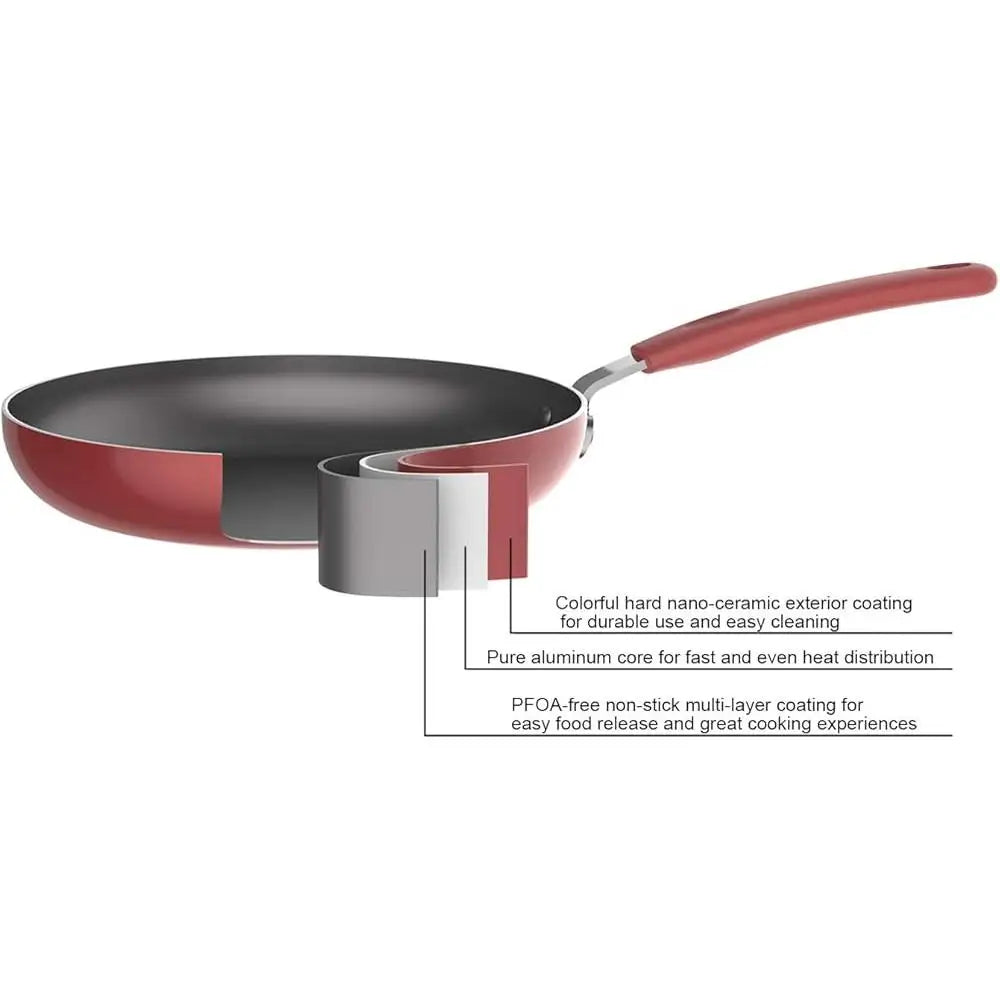12pc Nonstick Aluminum Cookware Set, Red