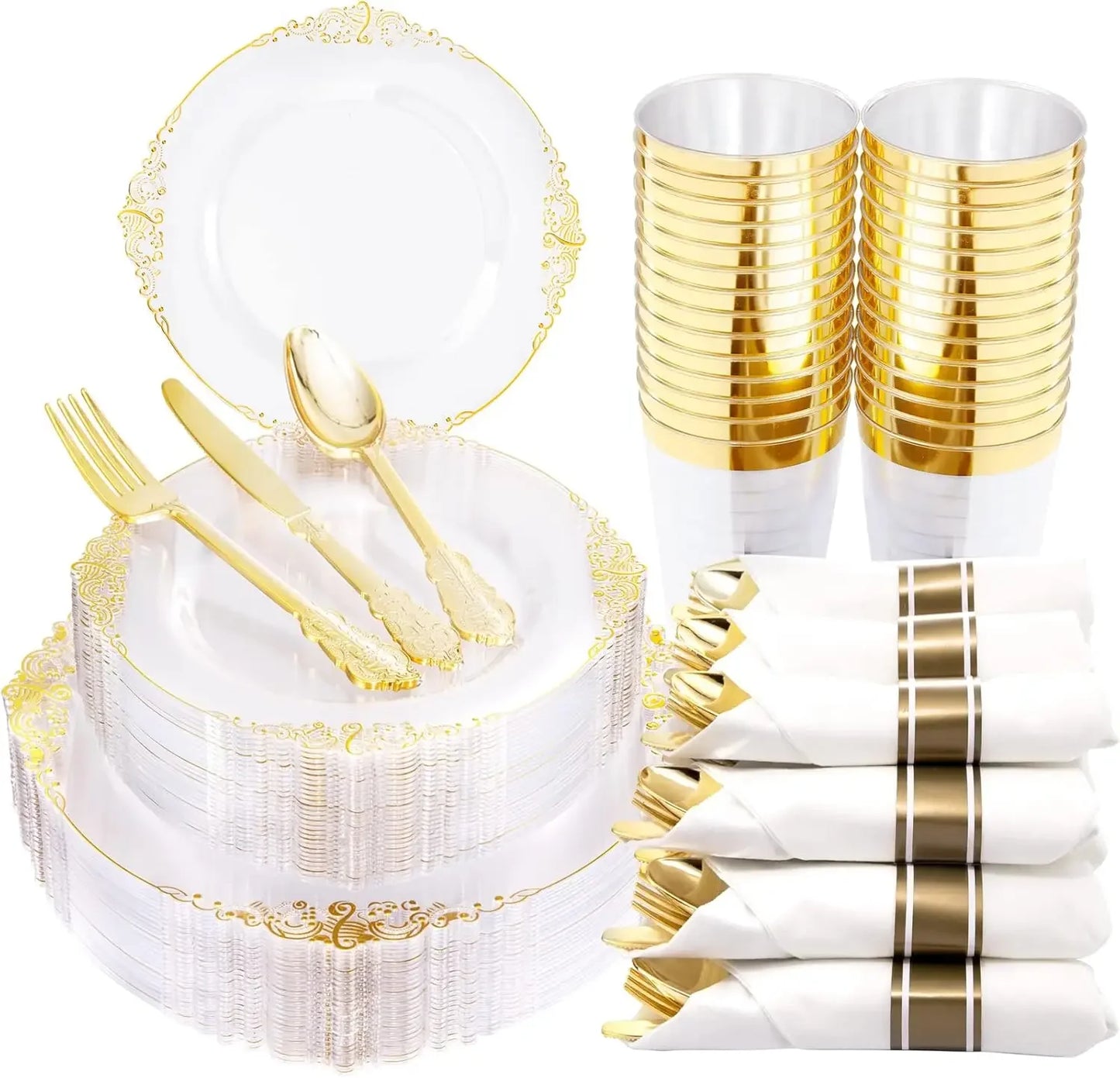 350 pcs Disposable Plastic Dinnerware Sets - 7 Color Options