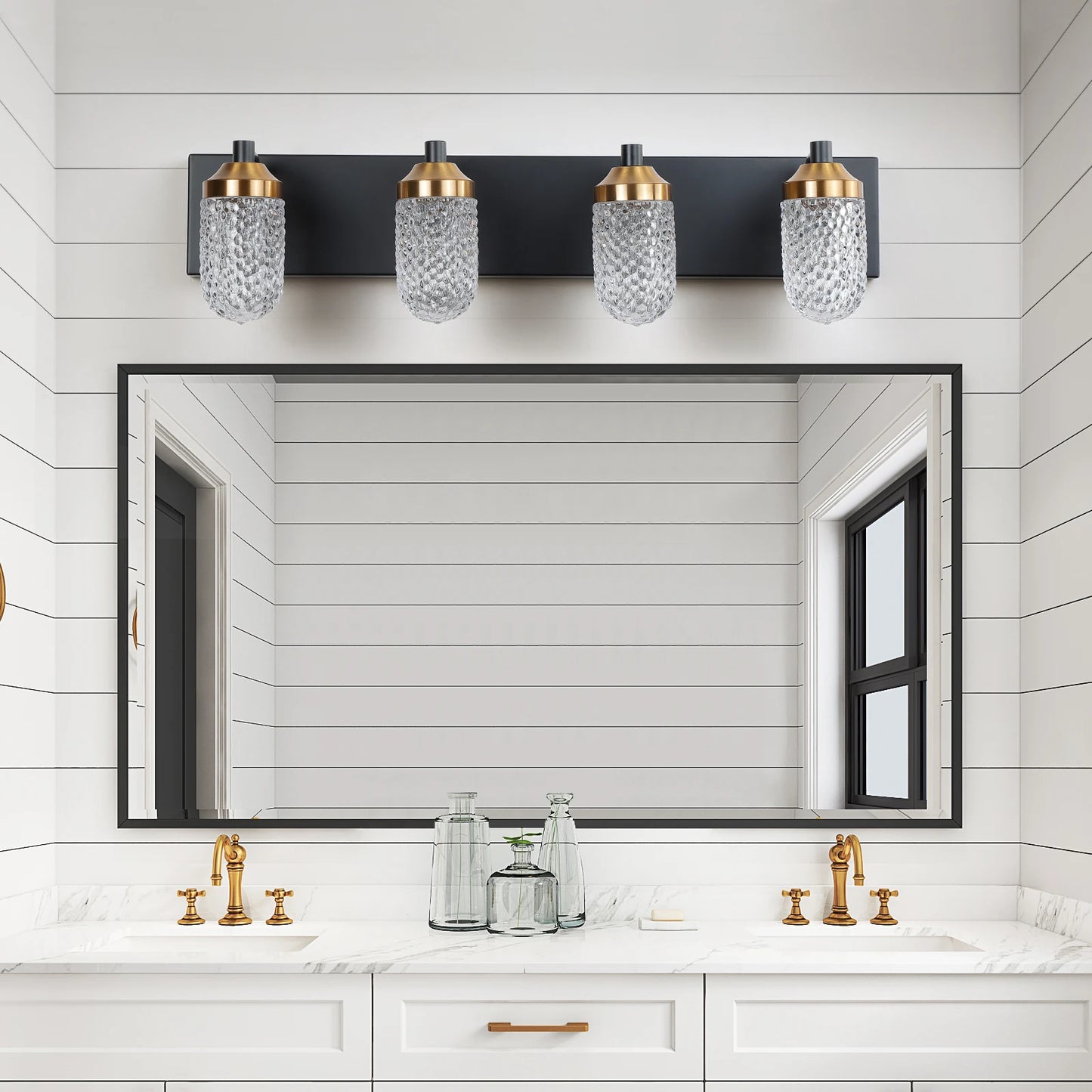 4 Light Crystal Black Gold Contemporary LED Bathroom Wall Sconce