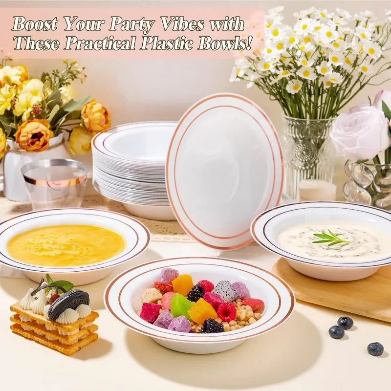 200 Pack 12oz Plastic Disposable Bowls, 3 Color Options