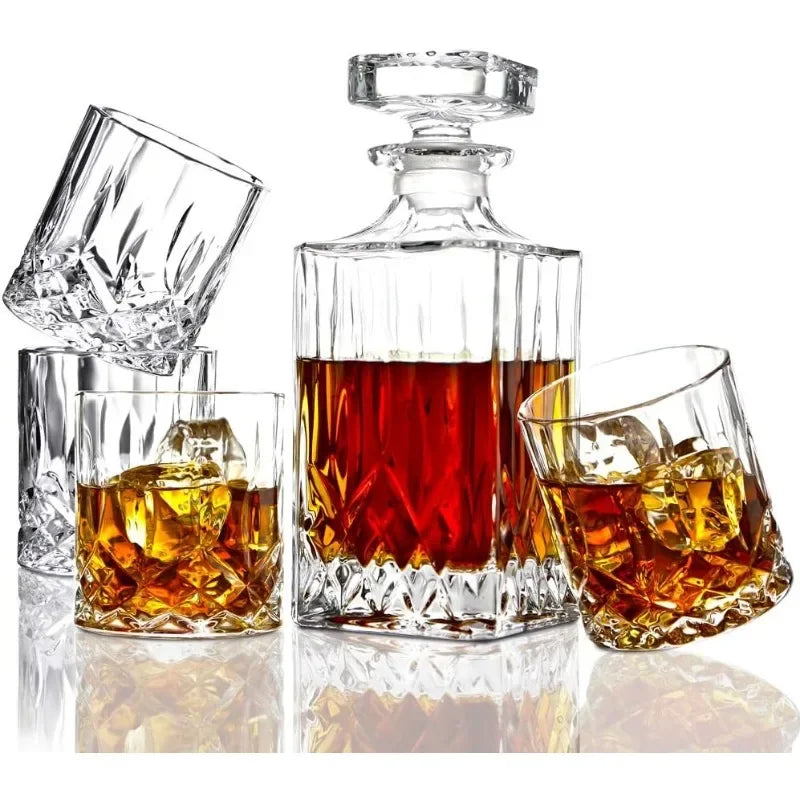 5 piece Italian Crafted Glass Decanter & Glasses Set