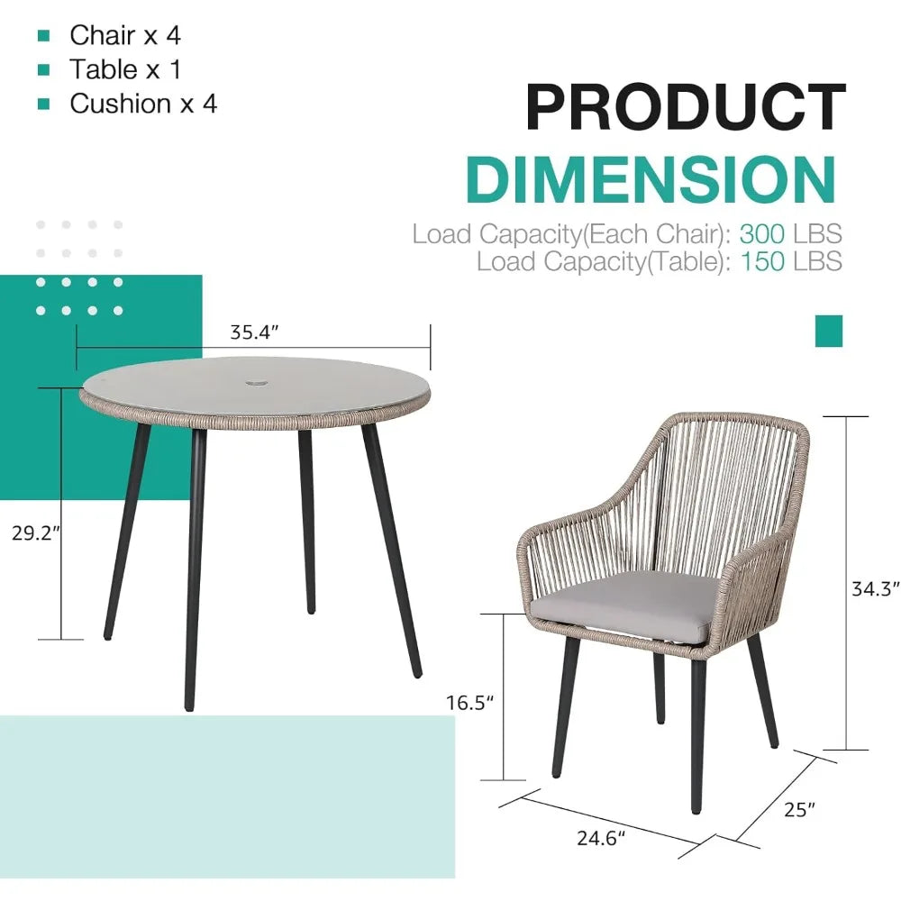 5-Piece All-Weather Twisted Rattan Patio Dining Set