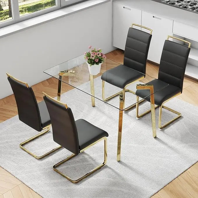 Rectangle Clear Glass Table Top Dining Set