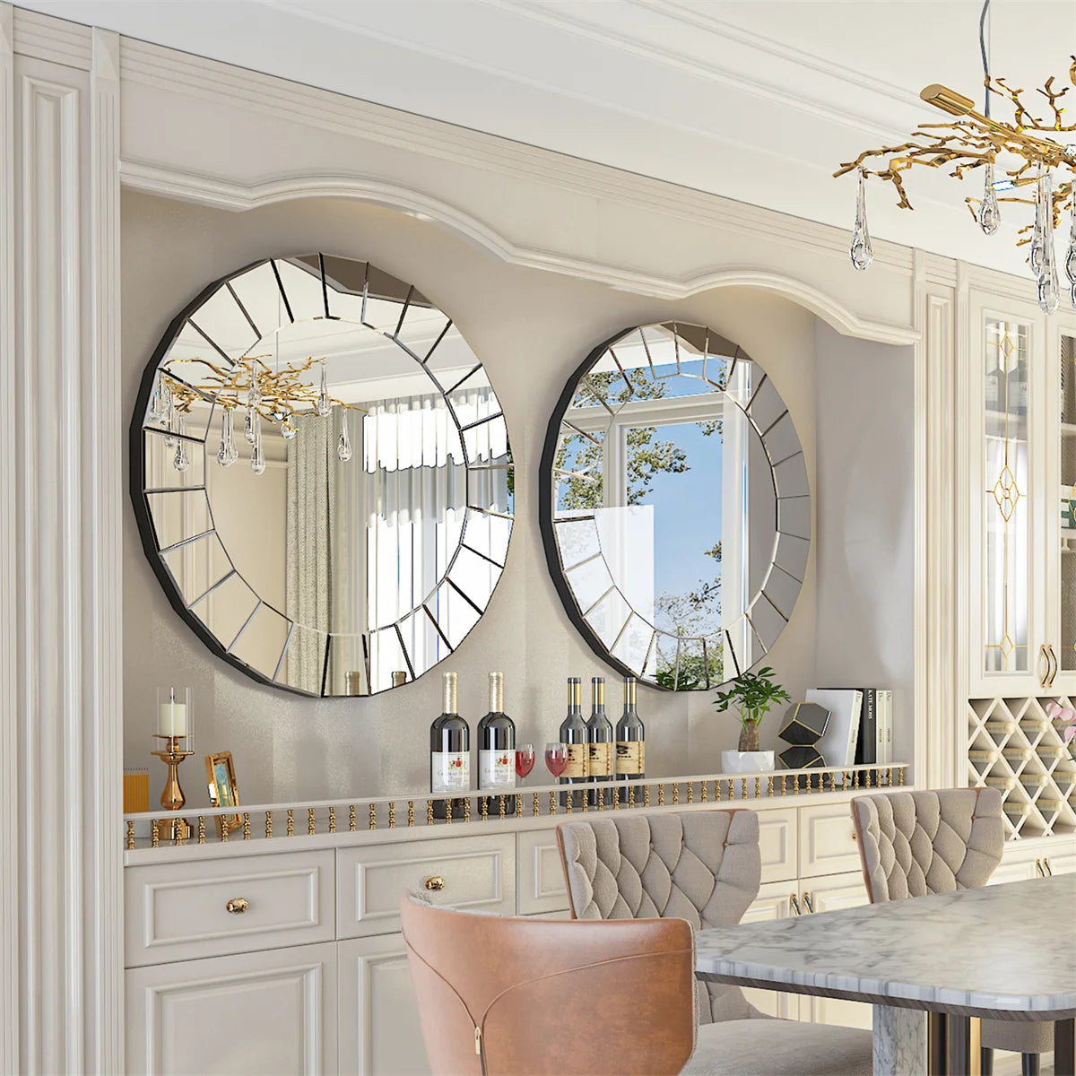31.5" Large Round Antique Venetian Ornate Decorative Wall Mirror