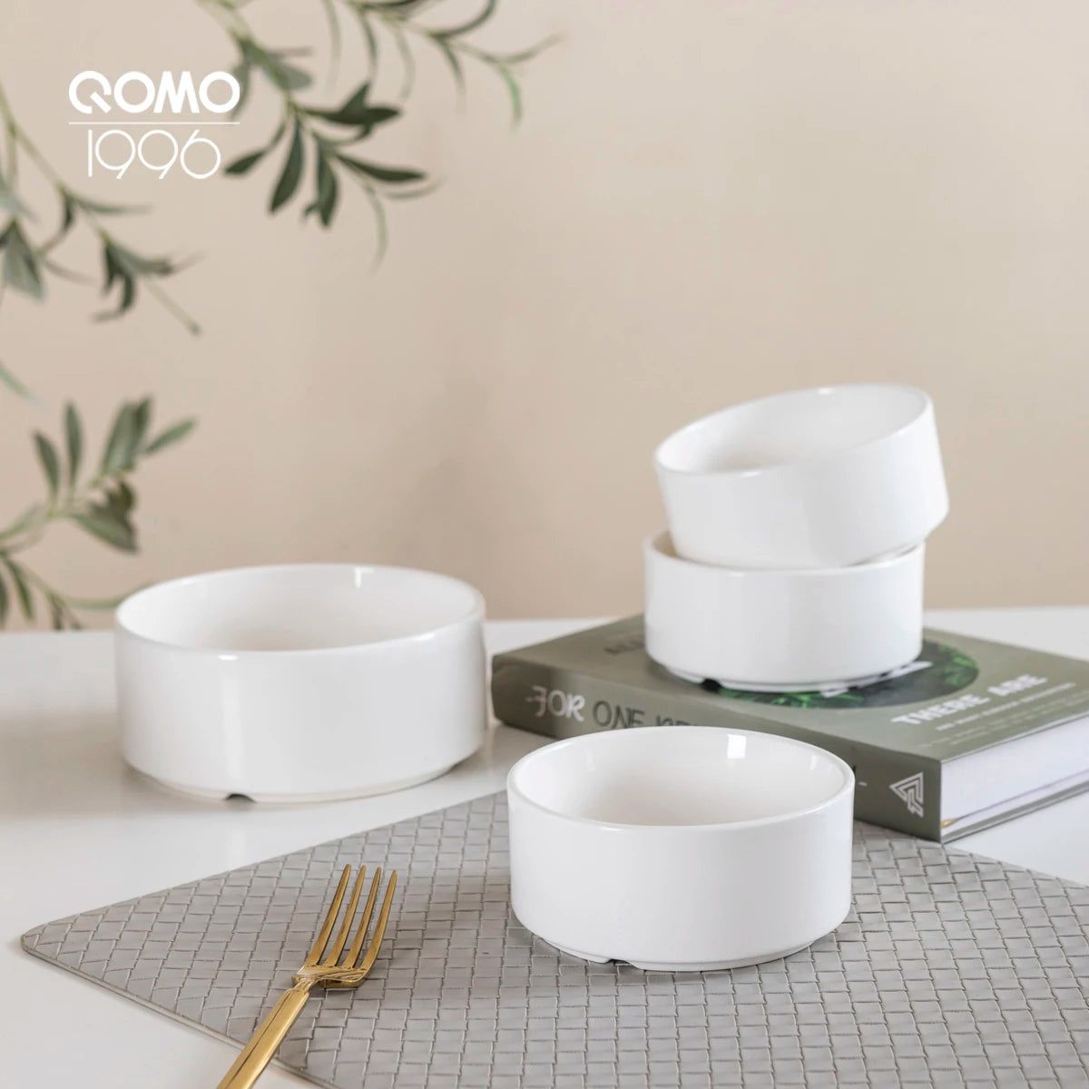 QOMO 16-Piece Dinnerware Set, Service for 4, White