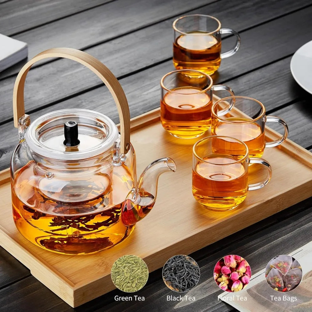Glass Teapot with 4 Double-Walled Teacups