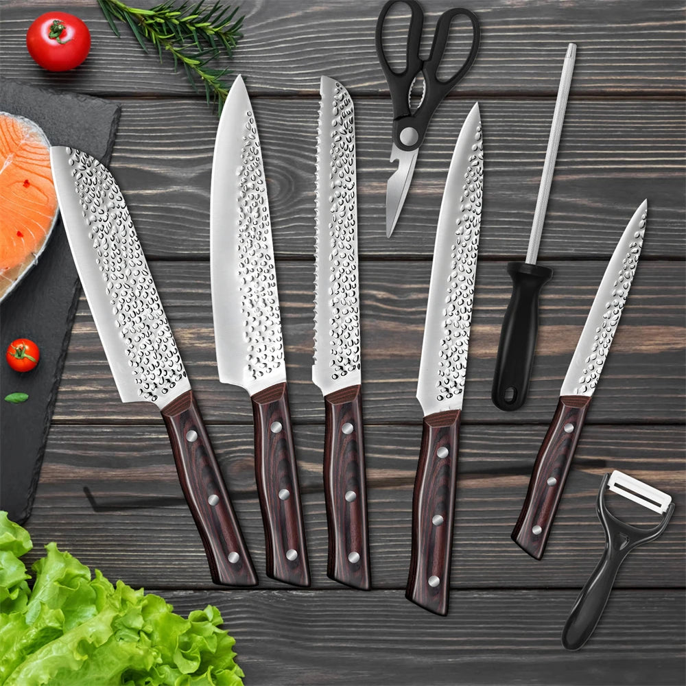 8pcs Hammer Pattern Chef Knives Set