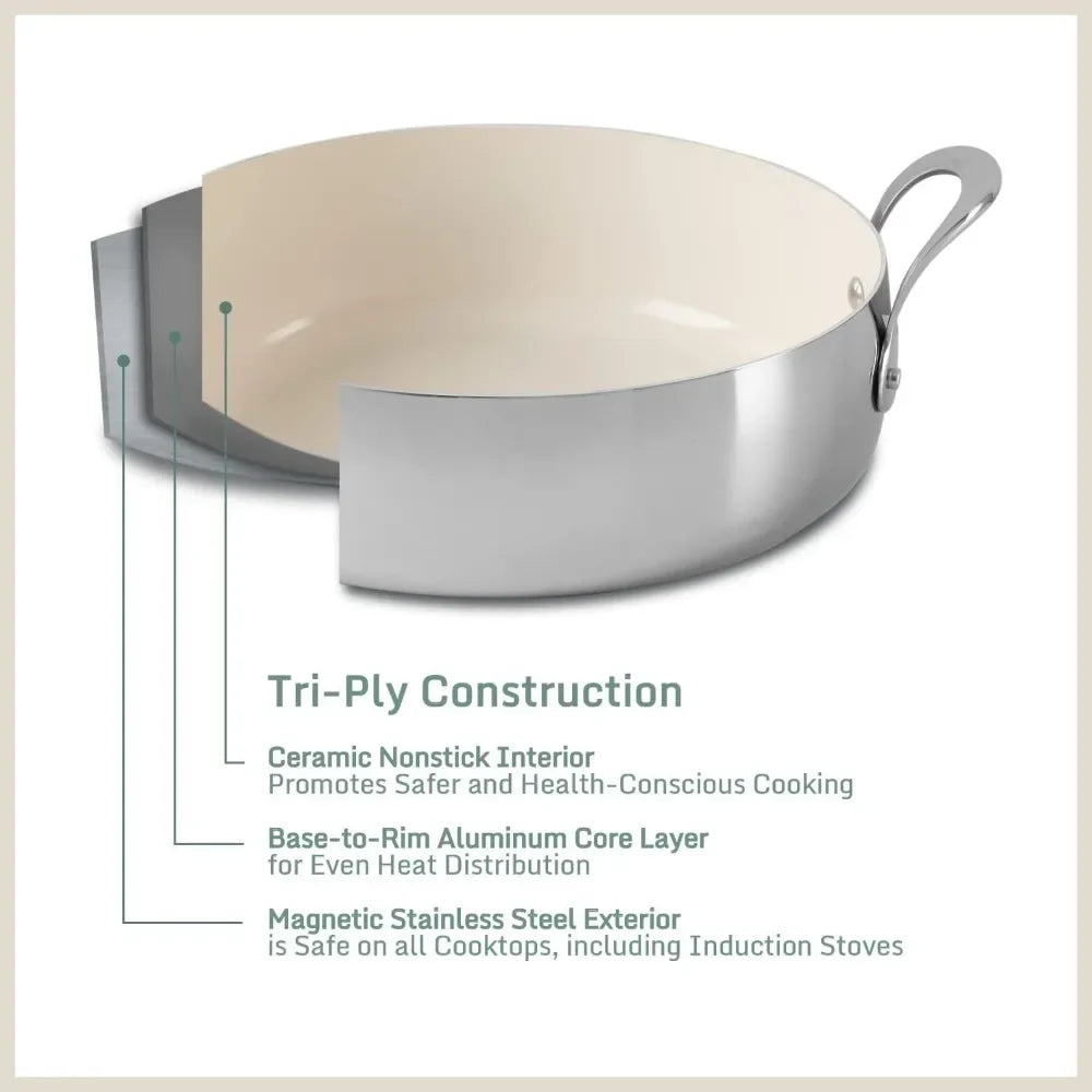 Oprah's Favorite Things - 12 Piece Triply Stainless Steel Cookware Set W/Non-Stick Non-Toxic Ceramic Interior