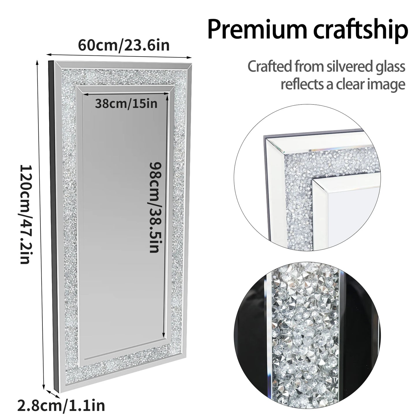 XXXL Decorative Crushed Diamond Full Length Wall Mirror