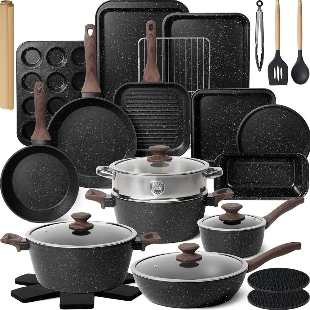 31 Piece Non Stick Cookware & Bakeware Set with Silicone Utensils